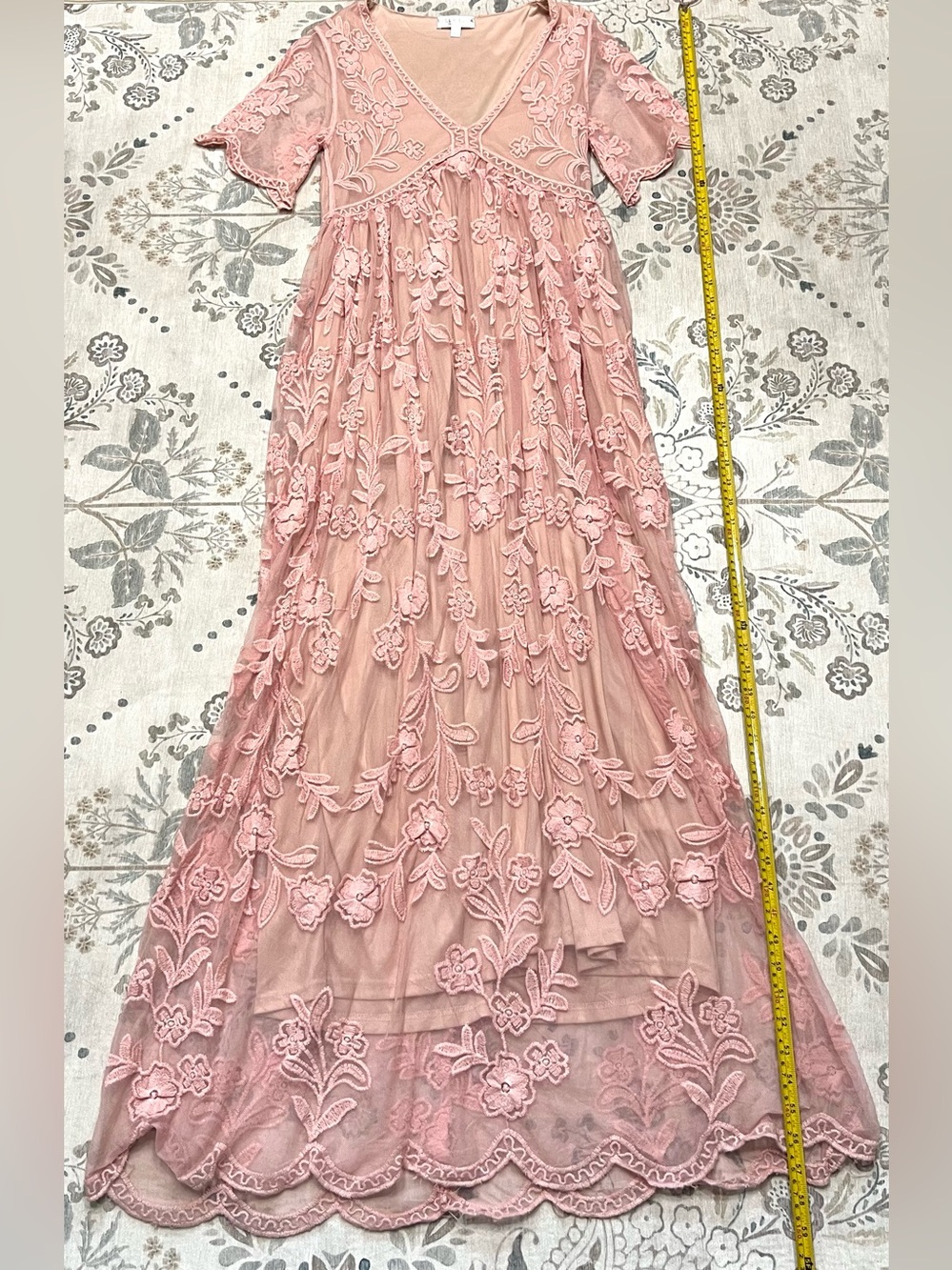 Bella Ella Light Pink Lace Floral Maxi Dress Maternity/ Baby Shower Size Small
